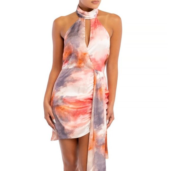 🎀 LAST ONE 🎀 Mauve Pink Satin Halter Mini Dress with Ruching (B) - Picture 2 of 3